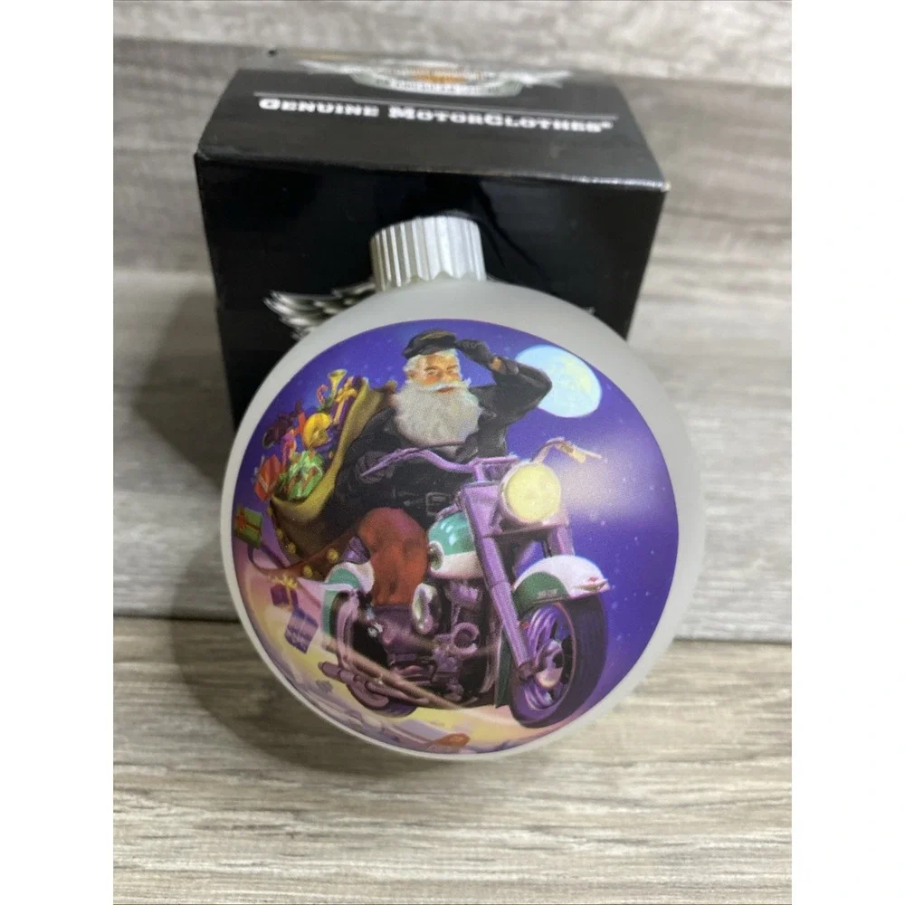 Harley Davidson glass ball Santa on‎ Harley round ornament 4